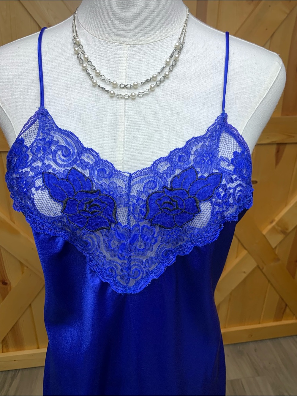 Womens S Vintage Avon USA Lingerie Blue Satin Floral Lace Coquette Heirloom Chic